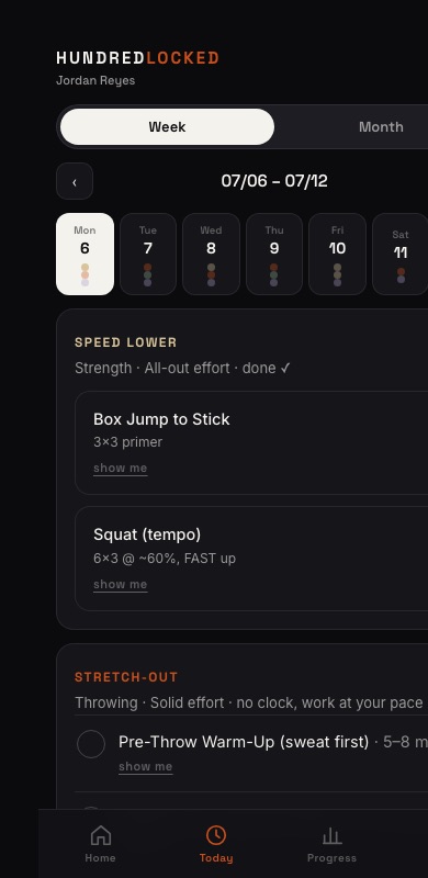 Hundredlocked Today — the workout runner